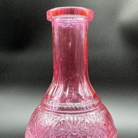 Pink Pressed Glass Decorative Vase Bottle Decanter Molded - Picture 2 of 8
